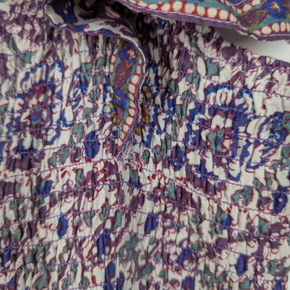 Sea Rosita Border Smocked Mini Dress Ruffled Purple Floral Size Large Preowned - Picture 10 of 12